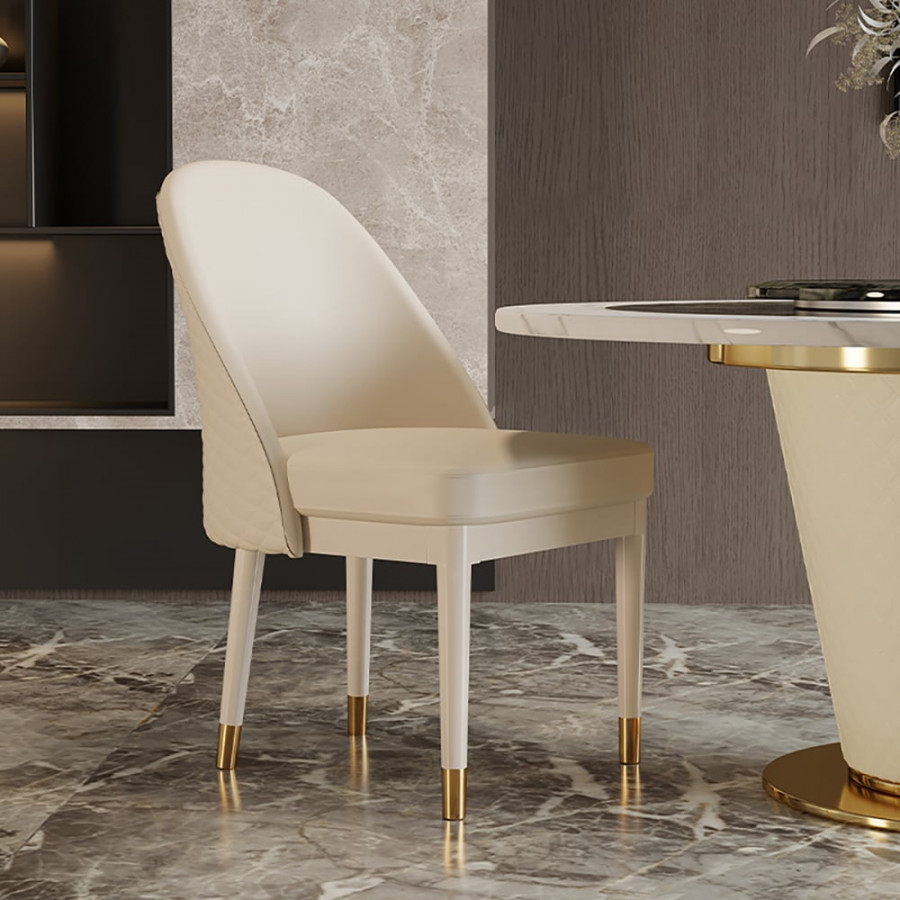 HMR - Modern Faux Leather Dining Chairs with Upholstery Beige
