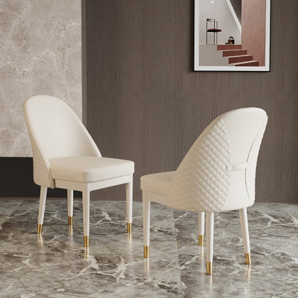 HMR - Modern Faux Leather Dining Chairs with Upholstery Beige