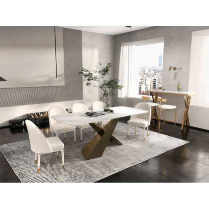 HMR - Modern Faux Leather Dining Chairs with Upholstery Beige