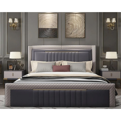 HMR - Modern Upholstered Bed Platform Bed Frame with Wingback Headboard