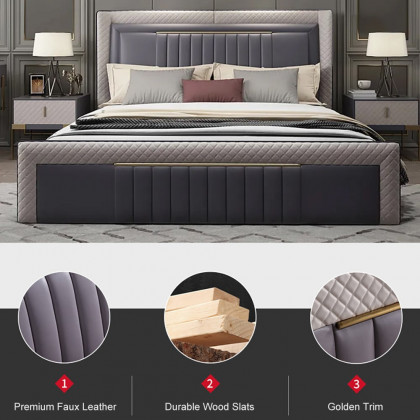 HMR - Modern Upholstered Bed Platform Bed Frame with Wingback Headboard