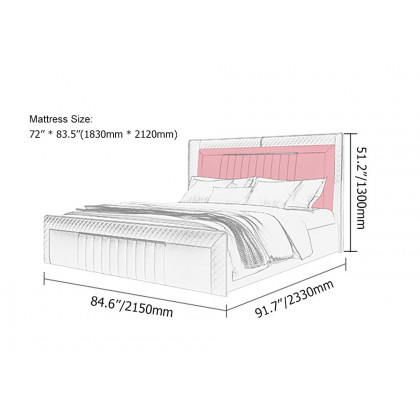 HMR - Modern Upholstered Bed Platform Bed Frame with Wingback Headboard