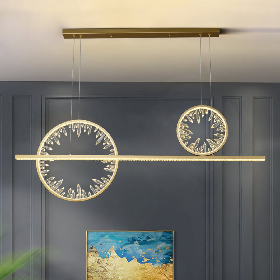 HMR - Modern Gold Linear Crystal Kitchen Island Light Metal Geometric Pendant Light
