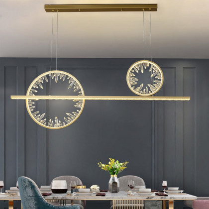HMR - Modern Gold Linear Crystal Kitchen Island Light Metal Geometric Pendant Light