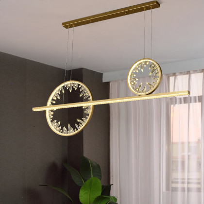 HMR - Modern Gold Linear Crystal Kitchen Island Light Metal Geometric Pendant Light