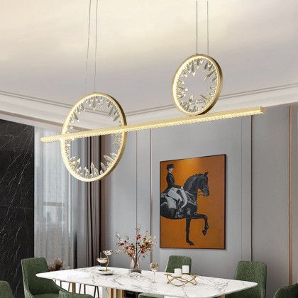 HMR - Modern Gold Linear Crystal Kitchen Island Light Metal Geometric Pendant Light