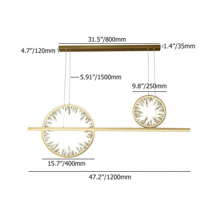 HMR - Modern Gold Linear Crystal Kitchen Island Light Metal Geometric Pendant Light