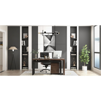HMR Modern Home Office Chair Swivel Upholstered Wooden Office Chair Adjustable Height - Black