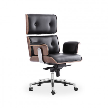 HMR Modern Home Office Chair Swivel Upholstered Wooden Office Chair Adjustable Height - Black