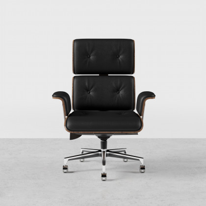 HMR Modern Home Office Chair Swivel Upholstered Wooden Office Chair Adjustable Height - Black