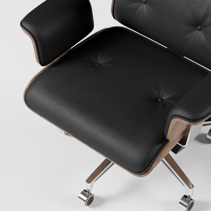 HMR Modern Home Office Chair Swivel Upholstered Wooden Office Chair Adjustable Height - Black