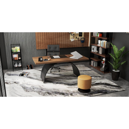HMR Modern Home Office Chair Swivel Upholstered Wooden Office Chair Adjustable Height - Black