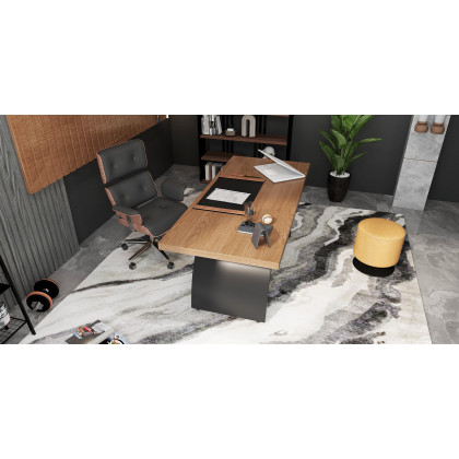 HMR Modern Home Office Chair Swivel Upholstered Wooden Office Chair Adjustable Height - Black