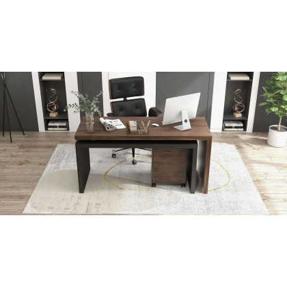 HMR Modern Home Office Chair Swivel Upholstered Wooden Office Chair Adjustable Height - Black
