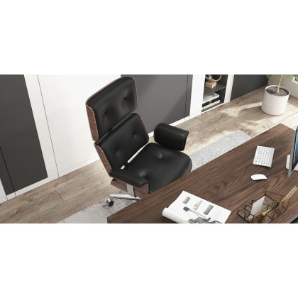 HMR Modern Home Office Chair Swivel Upholstered Wooden Office Chair Adjustable Height - Black