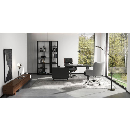 HMR Modern Home Office Chair Swivel Upholstered Wooden Office Chair Adjustable Height - Black