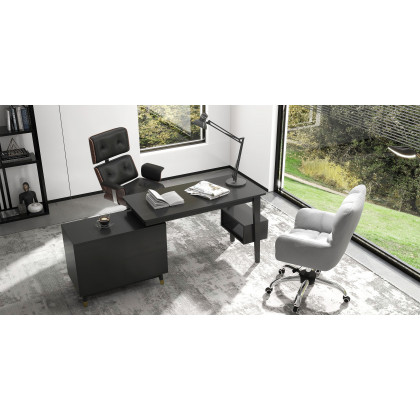 HMR Modern Home Office Chair Swivel Upholstered Wooden Office Chair Adjustable Height - Black