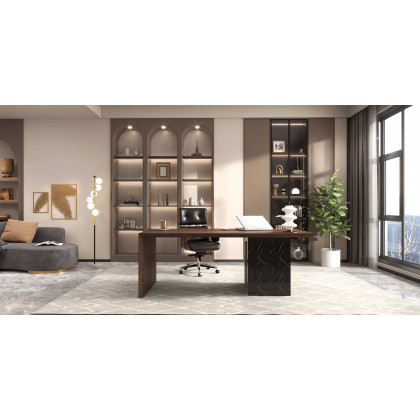 HMR Modern Home Office Chair Swivel Upholstered Wooden Office Chair Adjustable Height - Black