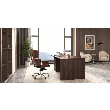 HMR Modern Home Office Chair Swivel Upholstered Wooden Office Chair Adjustable Height - Black