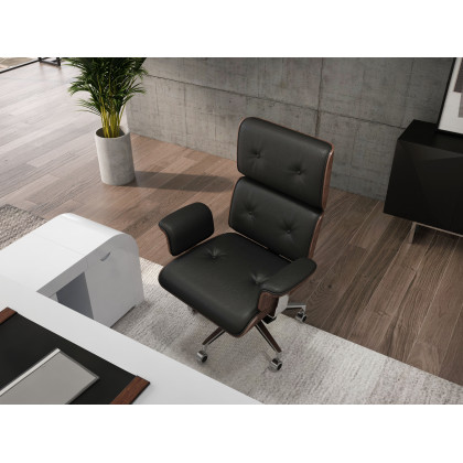 HMR Modern Home Office Chair Swivel Upholstered Wooden Office Chair Adjustable Height - Black