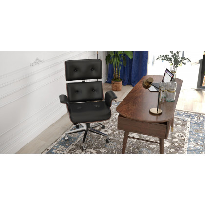 HMR Modern Home Office Chair Swivel Upholstered Wooden Office Chair Adjustable Height - Black