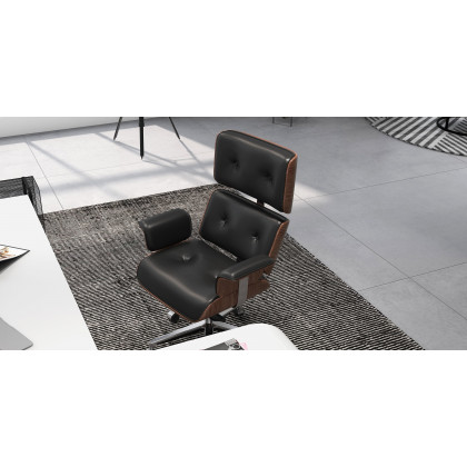 HMR Modern Home Office Chair Swivel Upholstered Wooden Office Chair Adjustable Height - Black