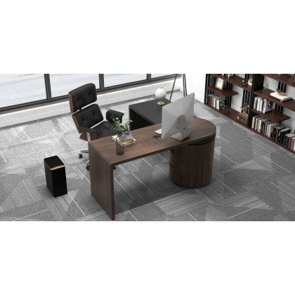 HMR Modern Home Office Chair Swivel Upholstered Wooden Office Chair Adjustable Height - Black