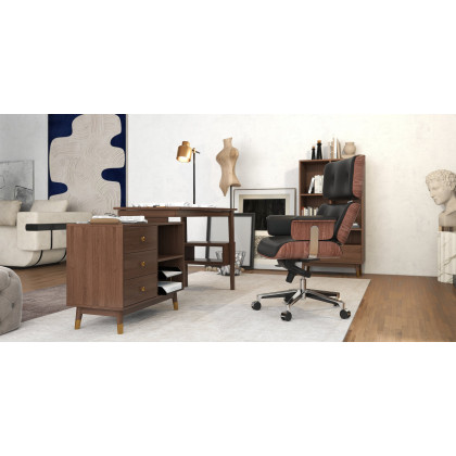 HMR Modern Home Office Chair Swivel Upholstered Wooden Office Chair Adjustable Height - Black