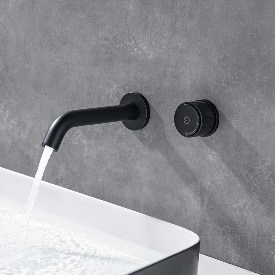 HMR - Minimble Wall-Mount Widespread Bathroom Sink Faucet in Matte Black