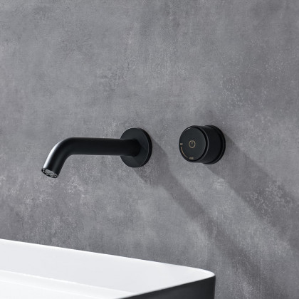 HMR - Minimble Wall-Mount Widespread Bathroom Sink Faucet in Matte Black
