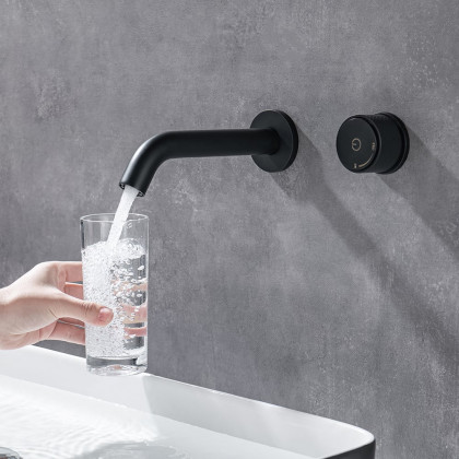 HMR - Minimble Wall-Mount Widespread Bathroom Sink Faucet in Matte Black