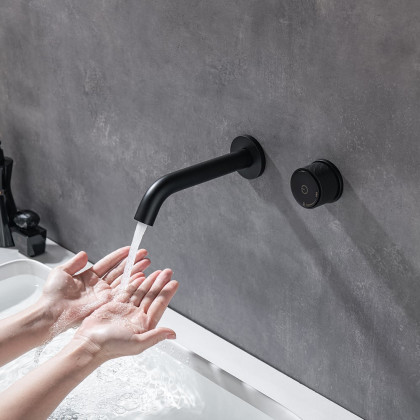 HMR - Minimble Wall-Mount Widespread Bathroom Sink Faucet in Matte Black