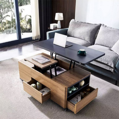 HMR - Modern 47" Lift Top Foldable Coffee Table Multi Functional Table with 3 Drawers & Cabinet