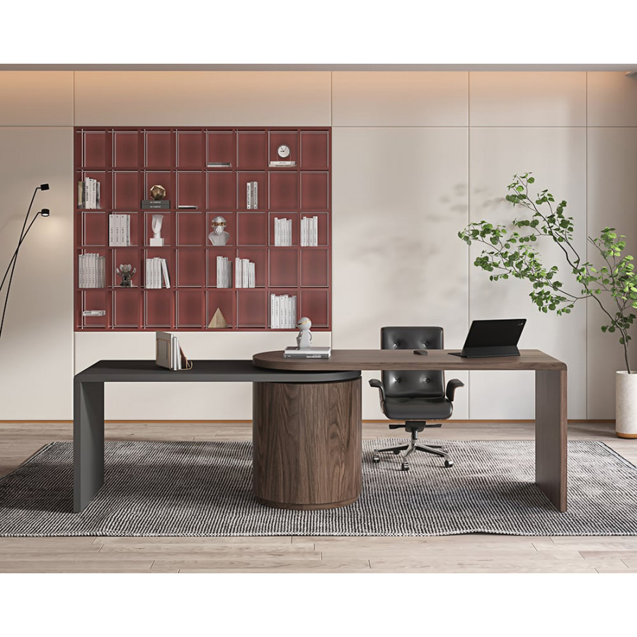 HMR - 59.8" Modern L-Shaped Rotatable Executive Office Desk with Cabinet & 2 Drawers
