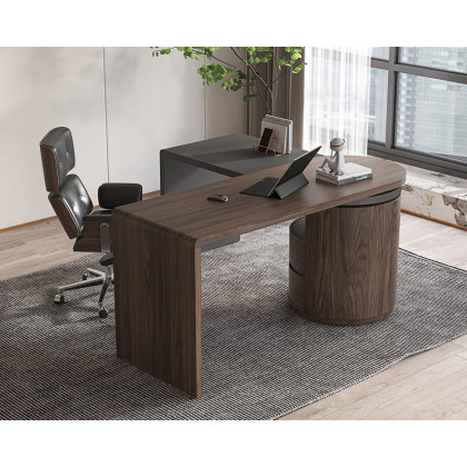 HMR - 59.8" Modern L-Shaped Rotatable Executive Office Desk with Cabinet & 2 Drawers