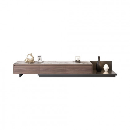 HMR Fero Extendable TV Stand with Drawers - Walnut, Sintered Stone, 79"