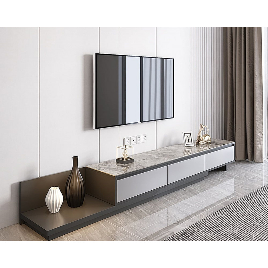 HMR Fero Extendable TV Stand with Drawers - Gray, Sintered Stone, 79"