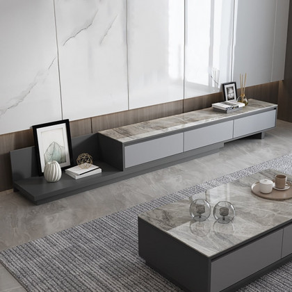 HMR Fero Extendable TV Stand with Drawers - Gray, Sintered Stone, 79"
