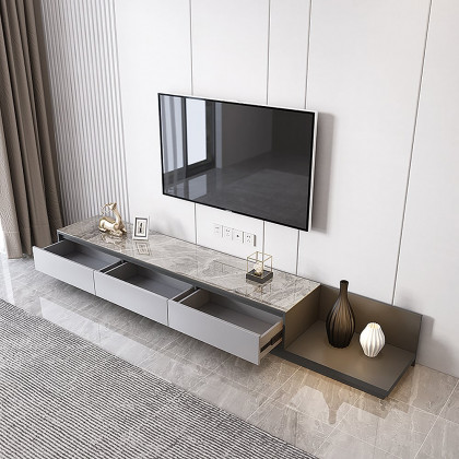 HMR Fero Extendable TV Stand with Drawers - Gray, Sintered Stone, 79"