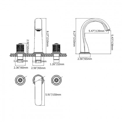 HMR - Gold Modern Bathroom Widespread Sink Faucet Double Handle Brass