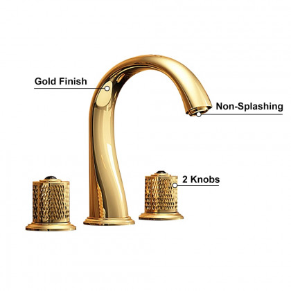 HMR - Gold Modern Bathroom Widespread Sink Faucet Double Handle Brass