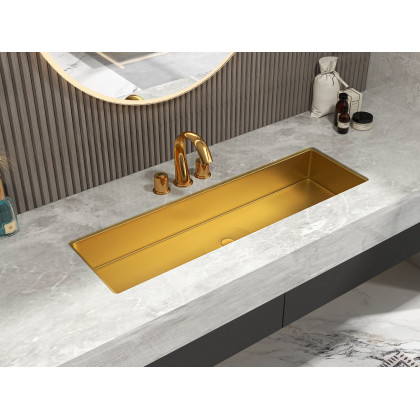 HMR - Gold Modern Bathroom Widespread Sink Faucet Double Handle Brass