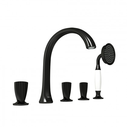 HMR Veric Deck Mounted Roman Bathtub Faucet with Handshower Solid Brass - Black
