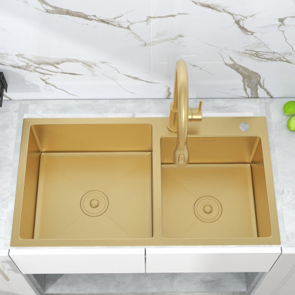 HMR - 32 Stainless Steel Kitchen Sink Double Bowls DropIn Sink with Drain and Overflow