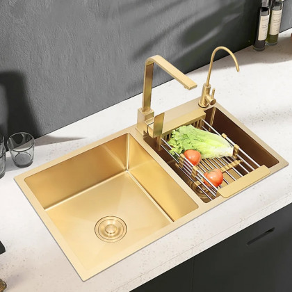 HMR - 32 Stainless Steel Kitchen Sink Double Bowls DropIn Sink with Drain and Overflow
