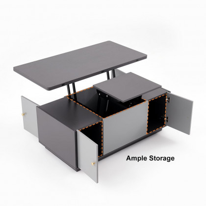 HMR Modern Multi-functional Rectangle Lift-top Coffee Table Extendable with Storage - Gray