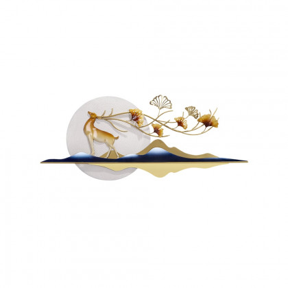 HMR - 55" Modern Metal Wall Decor with Hollow-Out Ginkgo Leaves & Deer for Living Room