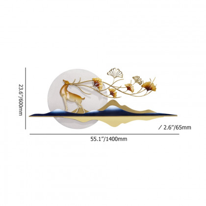 HMR - 55" Modern Metal Wall Decor with Hollow-Out Ginkgo Leaves & Deer for Living Room