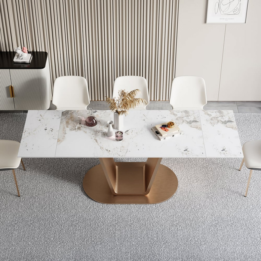 HMR - 63"-94.5" Modern Rectangle Extendable Sintered Stone Dining Table Seats 6-8 People