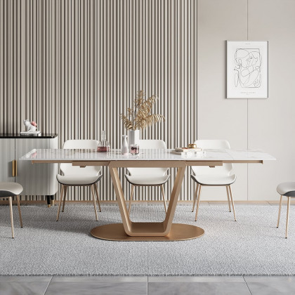 HMR - 63"-94.5" Modern Rectangle Extendable Sintered Stone Dining Table Seats 6-8 People